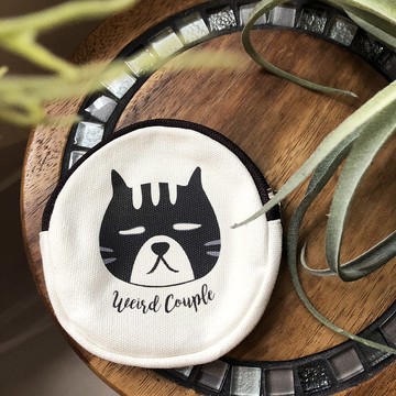 翻白眼黑貓 雙面圖案零錢包一個