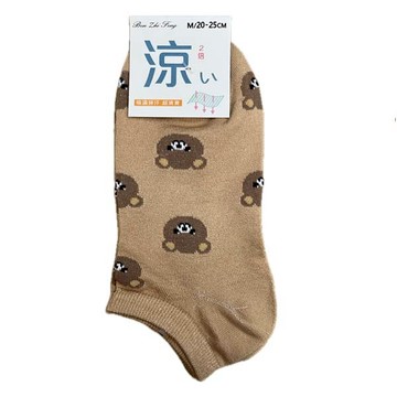 0368超細涼感女船襪-熊圖棕色