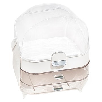 可攜式輕奢化妝品收納盒 - 26.5x18.2x34.5公分 三層大容量  白銀色  1個