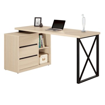 文創集 朵卡利4尺三抽鐵腳可伸縮書桌組合(二色可選)-120x80x75cm免組