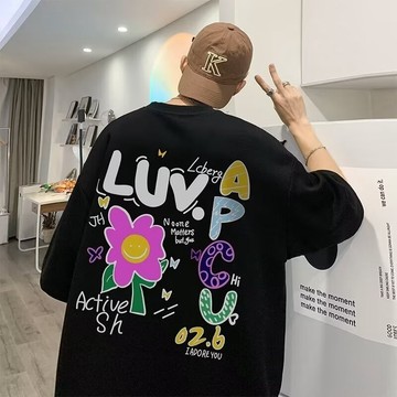 潮流字母印花t恤 五分袖 短袖男 簡約印花t恤 男生上衣 短T恤 班服 大尺碼 短袖t恤（HDT379）【壹號站】