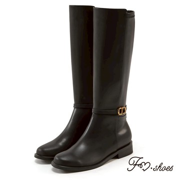 FM SHOES 精品防潑水筒圍伸縮拼接長靴 黑《限宅配》