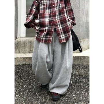 【PAGANS STORE】韓國 重磅 氣球 素面 慵懶 寬大 落地 闊腿 寬褲 棉長褲 棉褲 長褲 (2 color)