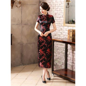 長款織錦緞旗袍開叉旗袍表演T臺秀晚會旗袍修身復古改良J3082