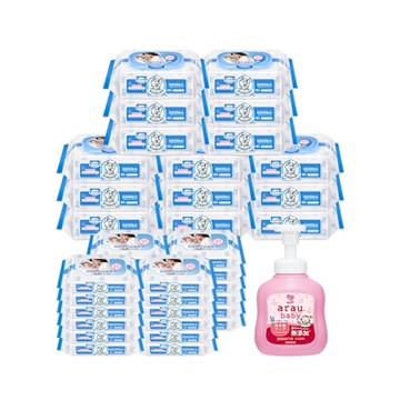 【Baan 貝恩】 保養柔濕巾80抽15包+20抽24包+【SARAYA】愛樂寶 寶貝無添加2合1洗髮沐浴泡泡450ml