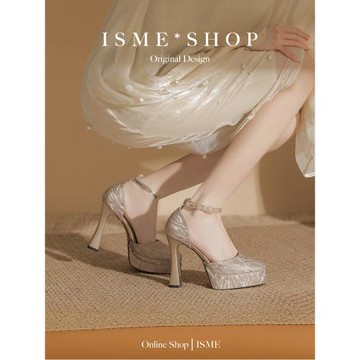 瑪麗珍防水臺粗跟厚帶扣一字不累腳女士單鞋增高方頭雙層細閃上班