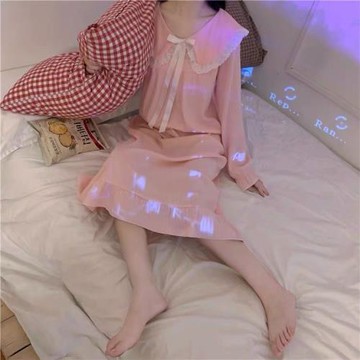 睡衣女春秋夏季長袖公主風中長款莫代爾純棉睡裙加大碼甜美家居服