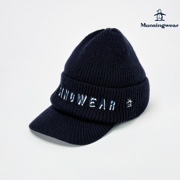【Munsingwear 企鵝】男款深藍色保暖防寒高爾夫刺繡帽 MGUJ0P42