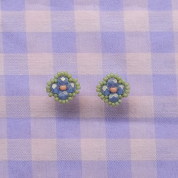 描邊小花耳環 - 磨絨靛