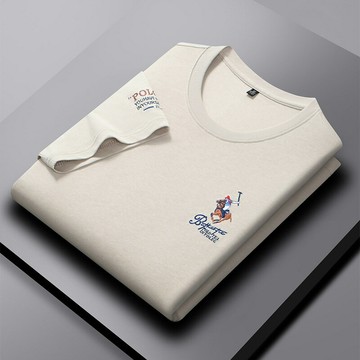 【新款熱賣】男裝夏季新款純色純棉圓領短袖精美刺繡薄款時尚休閑男T恤