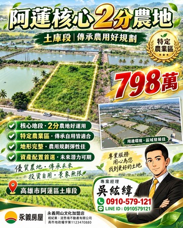 紘緯阿蓮核心2分 土庫段農地好規劃｜高雄市阿蓮區土庫段