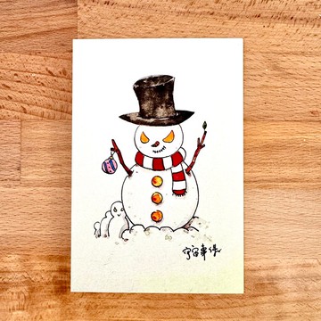 紳士帽雪人明信片