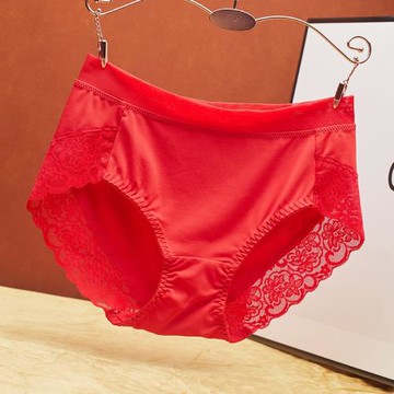 本命年紅色內褲女士性感蕾絲大碼胖MM純棉襠舒適透氣龍年新婚短褲