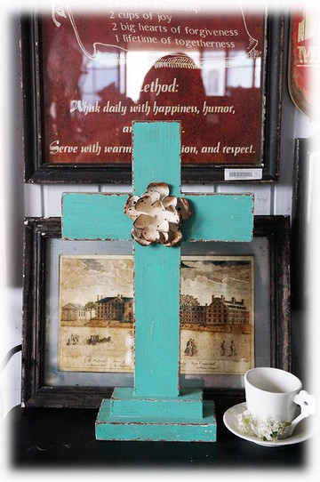 實木古舊鐵花裝飾十字架擺件 鄉村風格1入