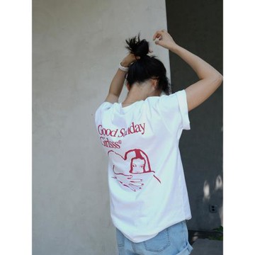 周日好女孩xTTO 聯名款 重磅厚實不透 白色純棉寬松短袖T恤男女