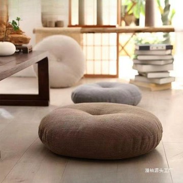 飄窗陽臺大號溢柚加厚日式榻榻米地板圓形打坐墊布藝亞麻坐墊瑜伽