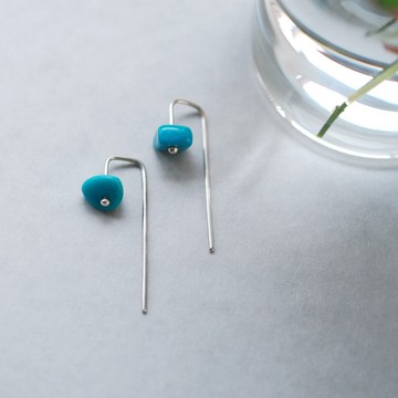 土耳其石 小花 耳鉤式耳環 925銀