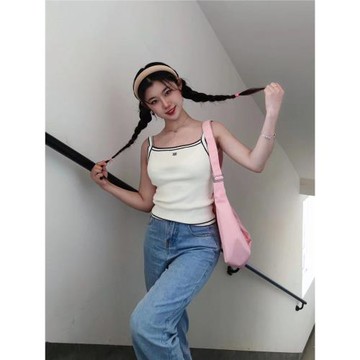 針織背心女內搭西裝新款2024爆款杏色打底吊帶黑色無袖上衣夏外穿