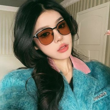 歐美甜酷辣妹金屬半框茶色太陽鏡高級質感小臉墨鏡女遮陽個性潮流