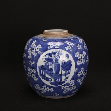 清晚期青花冰梅罐壇子民窯瓷器仿古瓷器中式裝飾收藏擺件