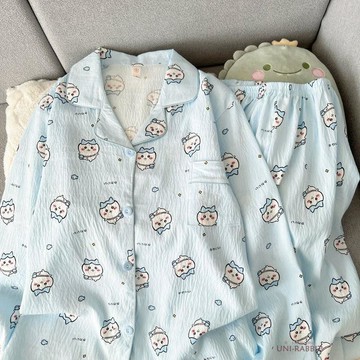 【台灣出貨】藍色小八雲朵棉春秋季長袖長褲睡衣女可愛卡通甜美少女家居服套裝睡衣長袖睡衣居家睡衣居家服睡衣套裝女生睡衣
