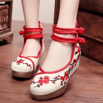 春夏古風老北京繡花鞋踏雪梅花布鞋舞蹈鞋中國風民族風漢服高跟鞋