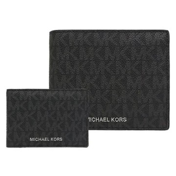 【Michael Kors】燙銀LOGO 1+1卡夾雙夾層防刮男短夾-時尚黑