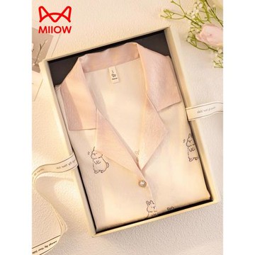 貓人冰絲睡衣女帶胸墊夏季2025新款可愛兔子送閨蜜生日禮物禮盒裝