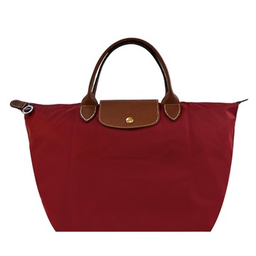 LONGCHAMP LE PLIAGE系列短把再生尼龍摺疊水餃包(中/夕陽紅)