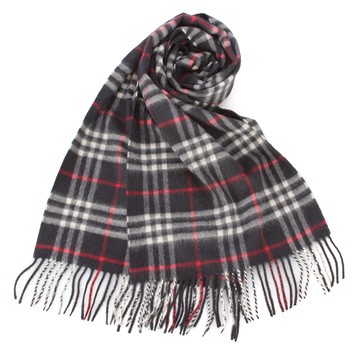 BURBERRY經典格紋喀什米爾羊毛流蘇圍巾(藍色)089506｜GoBrand購名牌