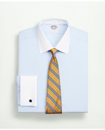 Brooks Brothers Men's Stretch Supima Cotton Non-Iron Pinpoint Oxford Ainsley Collar Dress Shirt | Light Blue | Size 17½ 34