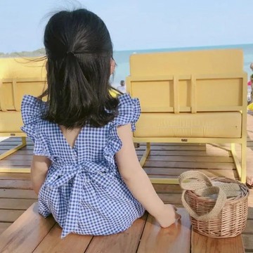 甜美可愛~女童連衣裙新款洋氣韓版格子裙純棉森系夏裝兒童寶寶公主裙 夏季連衣裙 女童洋裝 可愛公主裙 中小童夏裝