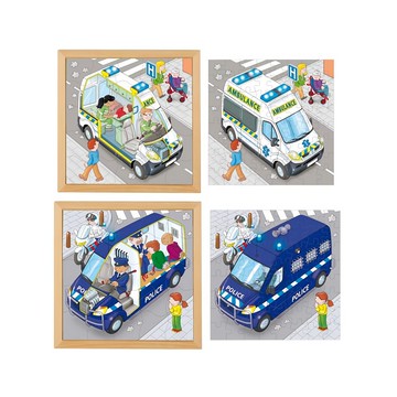 educo 雙層系列 救護車 警車 89片拼圖玩具 4歲以上木製玩具  1組