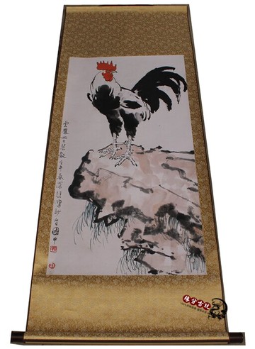 批發仿古字畫書法國畫山水畫客廳裝飾墻掛畫 中堂畫雞圖1入