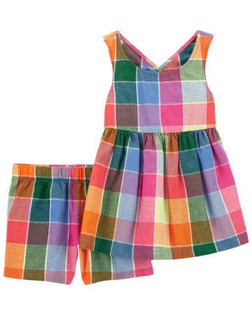 Kid 2-Piece Plaid Linen Set