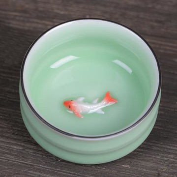 福器精品龍泉功夫茶杯陶瓷青瓷茶盞主人杯單杯帶魚品茗杯茶碗家用