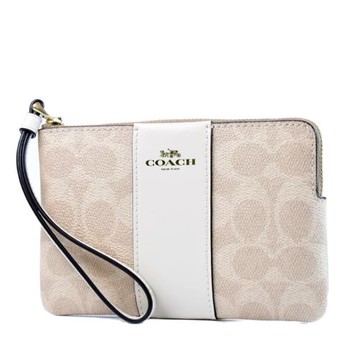 COACH 配色防刮皮革手拿包-灰褐/白