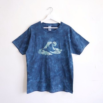 富士山 型染純棉短袖T恤/日式配色/職人手工渲染