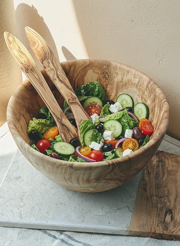 橄欖木原木沙拉碗 大容量分享碗・自然系餐桌中心擺飾