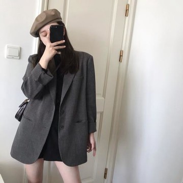 西裝外套女設計感小眾網紅韓版ins潮灰色炸街高級感英倫風小個子