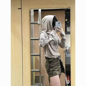 【台灣有貨】 甜酷風!!! 【搖滾】Y2K亞文化連帽衛衣女春秋INS設計感小眾短上衣