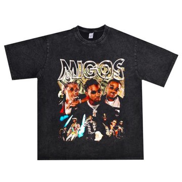 數碼直噴南方說唱Polo Club組合Migos印花T恤短袖寬松男女重磅