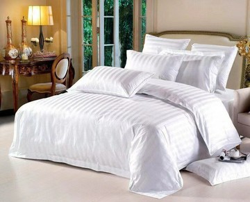 廠家批發酒店四件套白色床單款全棉被套賓館布草床上用品緞條套件