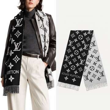 [平輸版]Louis Vuitton Essential Monogram圖案羊毛圍巾(黑色)真品平輸