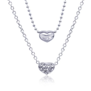 【Aguchi 亞古奇】奇雅系列•心心相印-經典水鑽銀項鍊飾品(日本製)