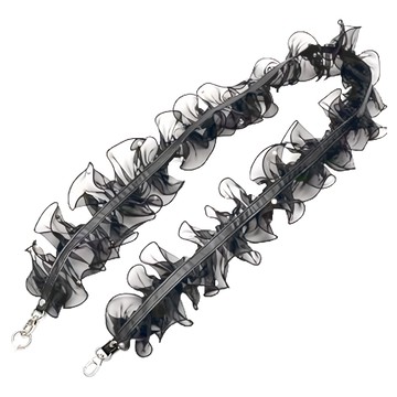 薄紗荷葉邊手機掛帶 附掛繩夾片  黑色  1個