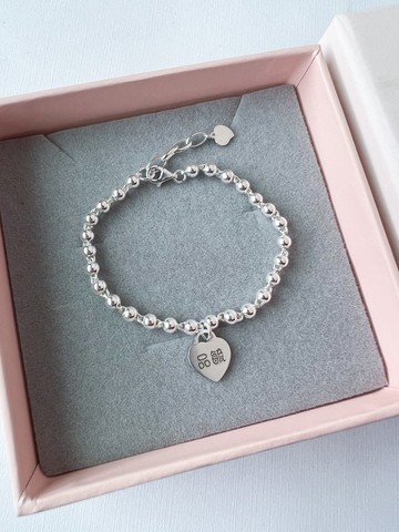 愛心墜牌客製化親子款-寶寶925純銀珠珠吊牌手鍊-彌月禮 生日禮物