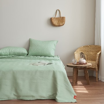 竹纖維泡泡紗涼被+枕套兩件組 春野新茶