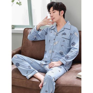 睡衣男2024年新款長袖純棉春秋季男士睡衣春夏薄款夏季加大碼套裝
