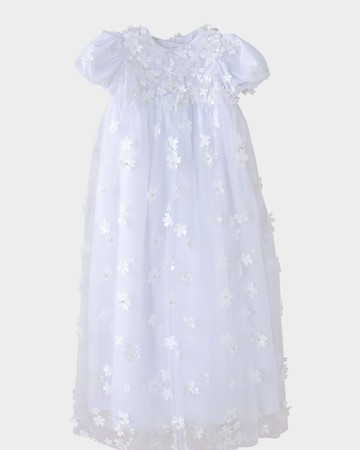 Girl's Lousie Scattered 3D Pearl Flower Christening Gown, Size 0-12M